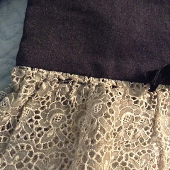 AS IS Vintage 1950s '50s Wool Cocktail Dress w. Lace Sleeves & Small Velvet Bows - Picture 4 of 8